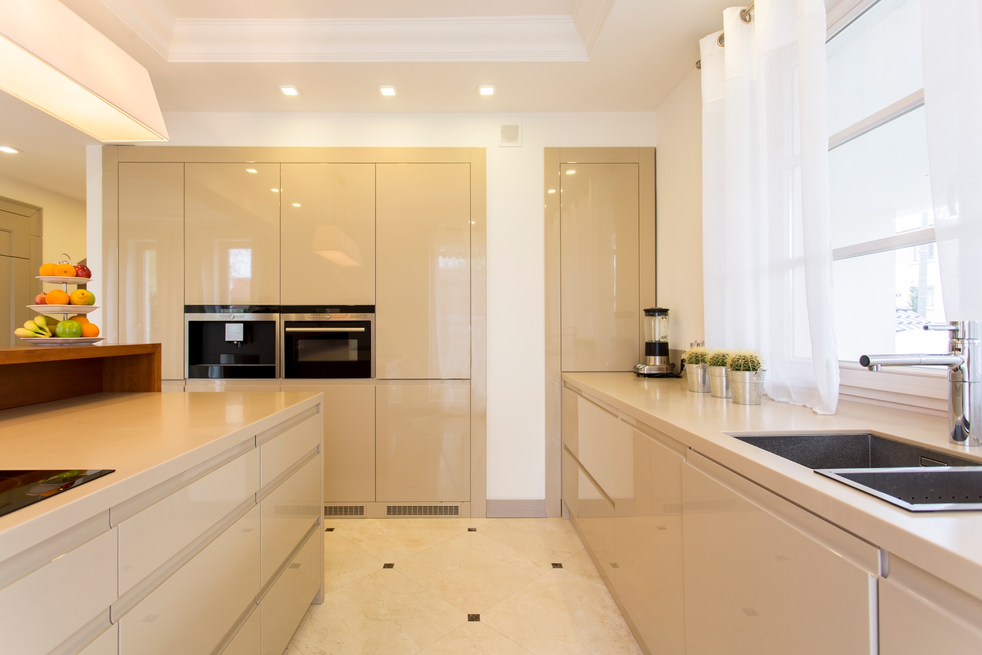 Spacious bright kitchen with fitted cabinets
